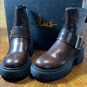 LULUS MIRRABELLE BROWN BOOTIES. NWT-BOX. SIZE 6.